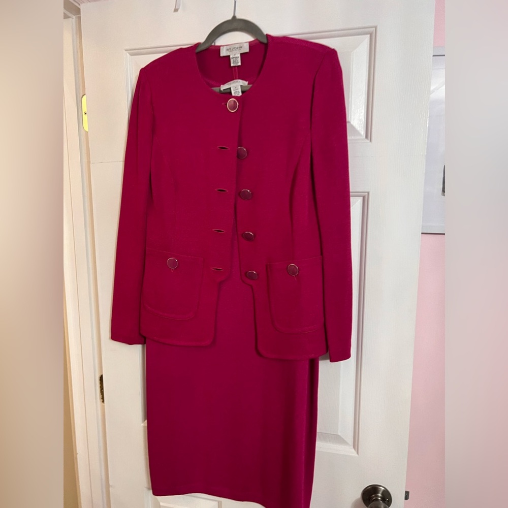 St. John fuchsia suit; blazer is 8 and dress is 10; like new- Medium;